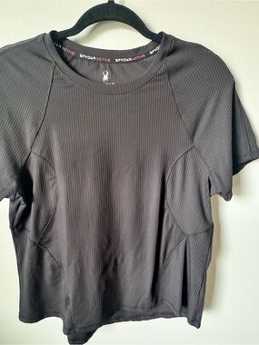 Spyder Women's Black Ribbed Short Sleeve Performance Tee